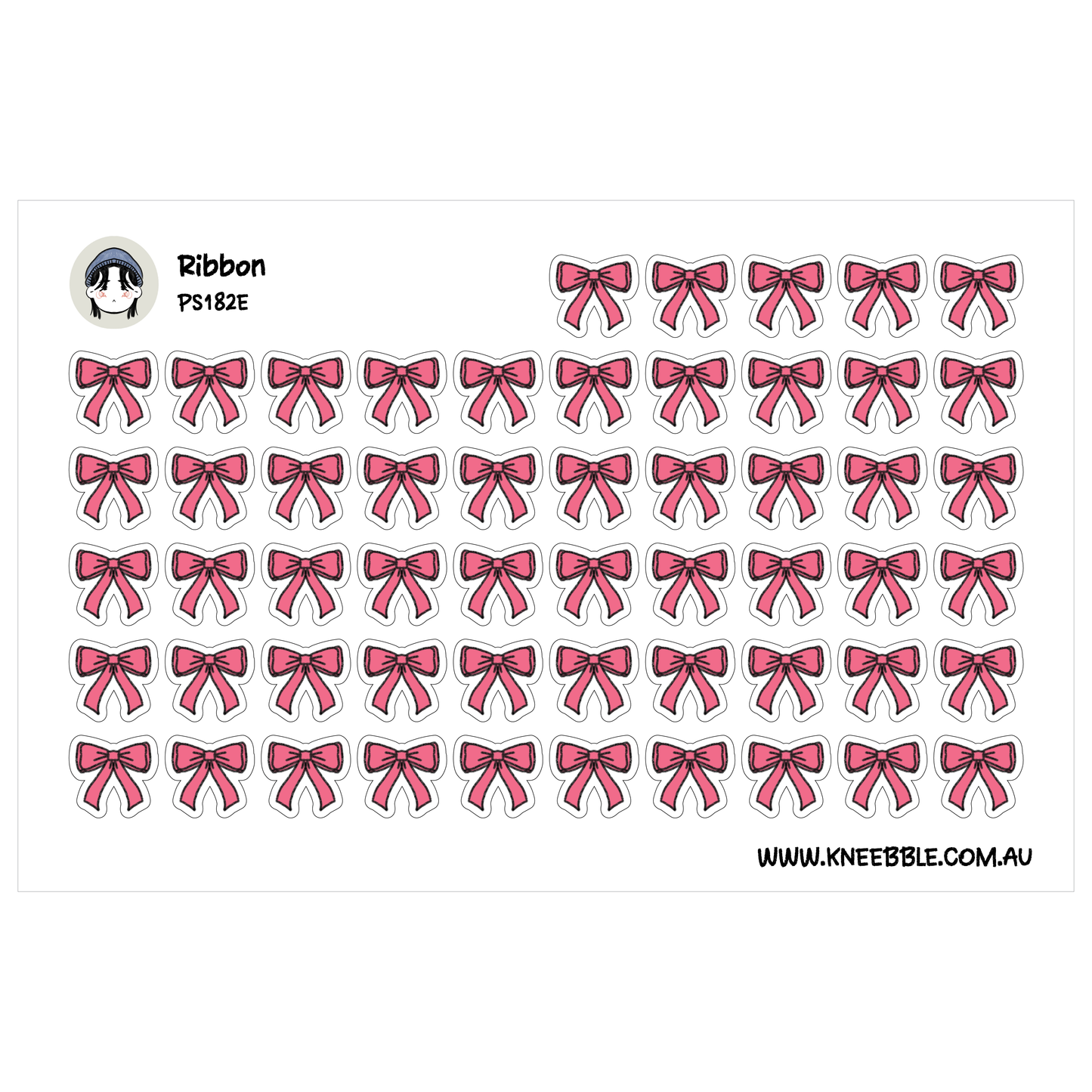 a grid of pink bows, with each bow being a separate sticker. The bows are arranged in rows and columns, creating a visually appealing pattern.