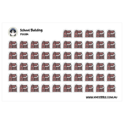 a grid of small, stylized illustrations of school buildings, arranged in rows and columns.