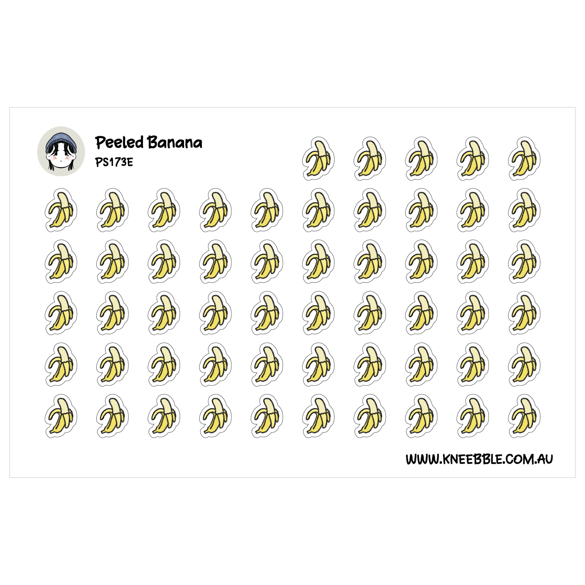 a grid of numerous banana stickers, each depicting a peeled banana.