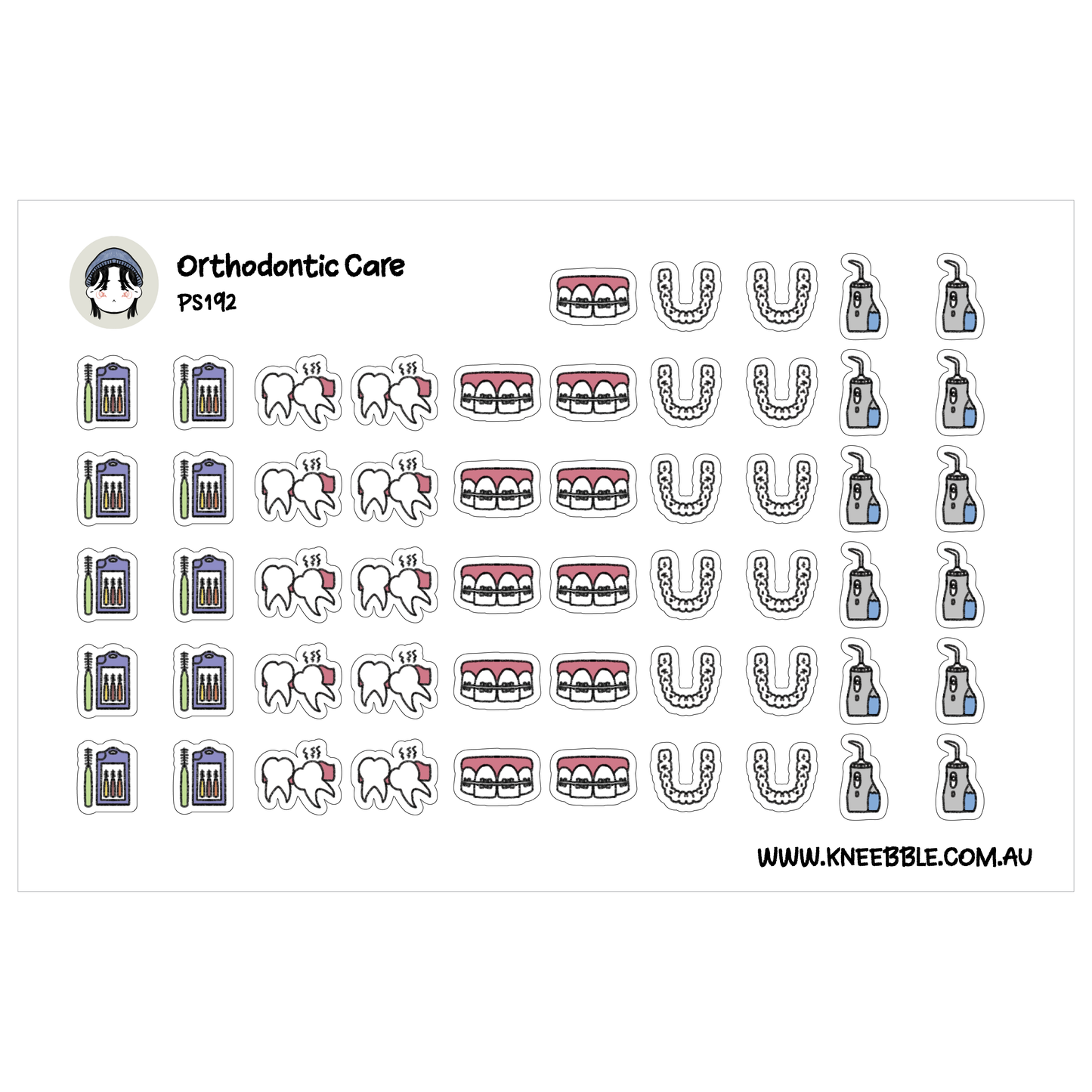various icons and symbols related to Orthodontic Care, including teeth, braces, retainers, and other dental-related objects.