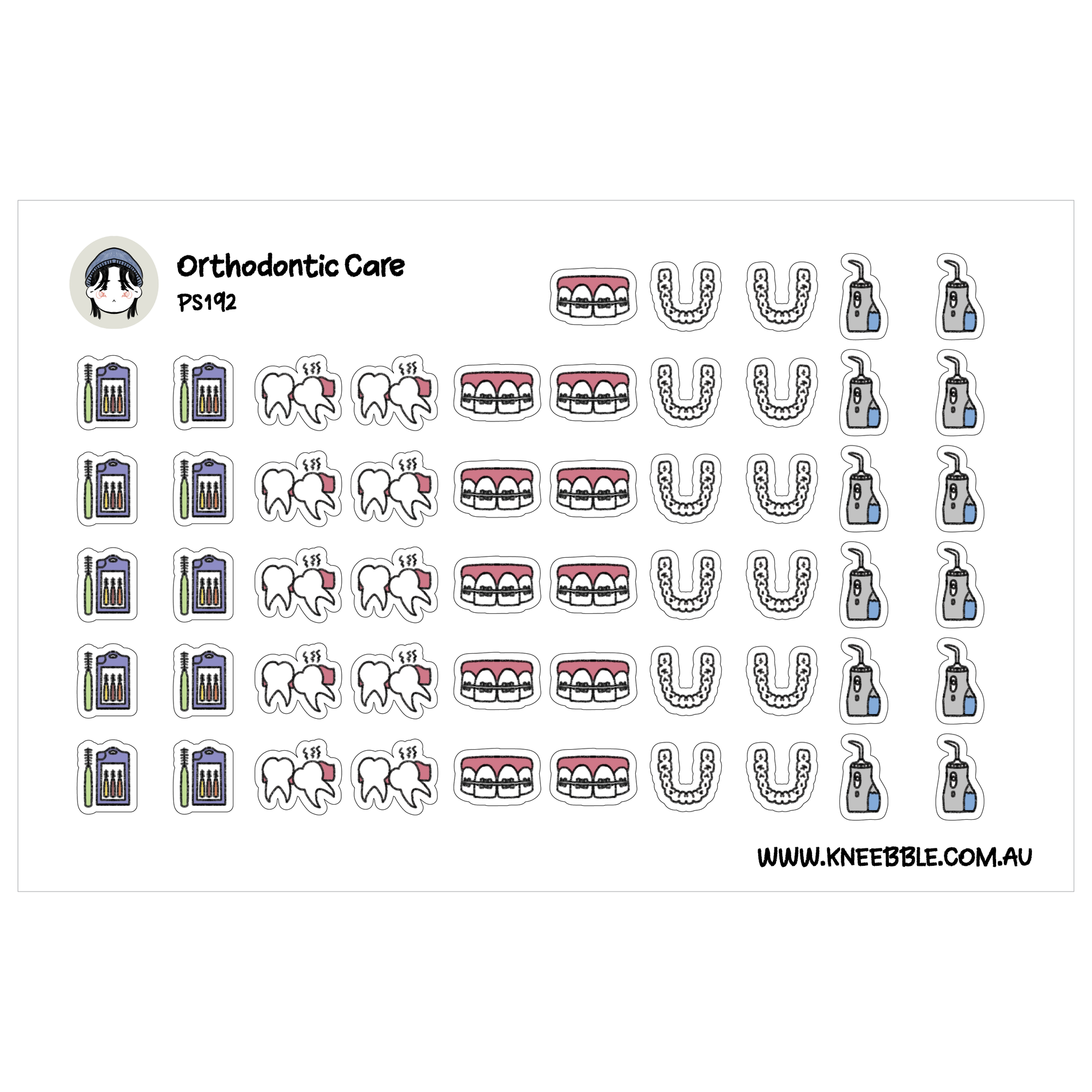 various icons and symbols related to Orthodontic Care, including teeth, braces, retainers, and other dental-related objects.