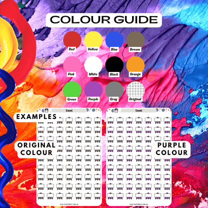 Easel art canvas sticker sheet colour guide reference, choose from many colours such as purple and red.