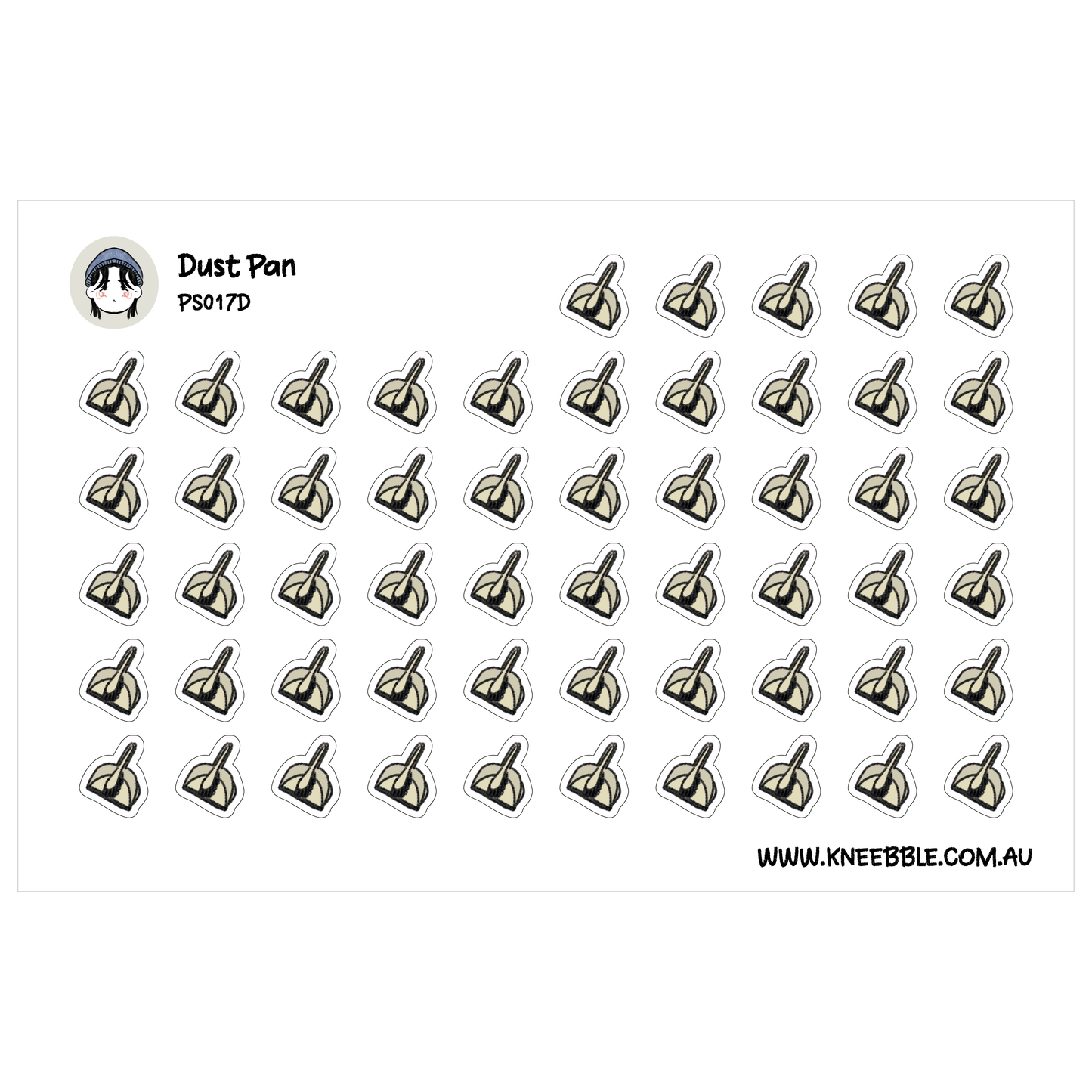 a grid of small, stylized icons depicting various objects, such as a dust pan, a broom, and a mop.