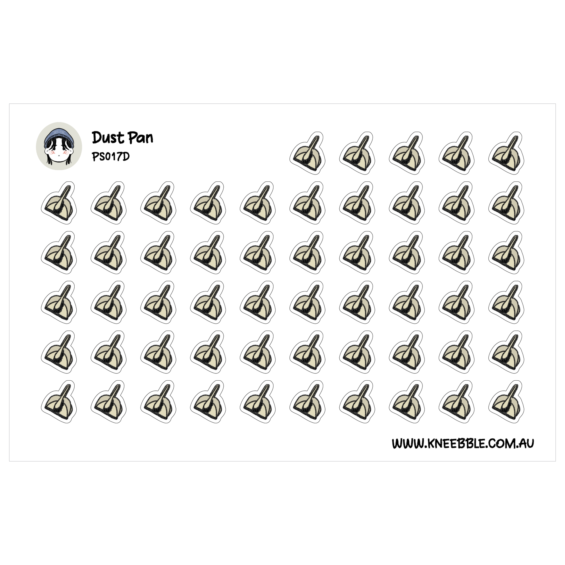 a grid of small, stylized icons depicting various objects, such as a dust pan, a broom, and a mop.