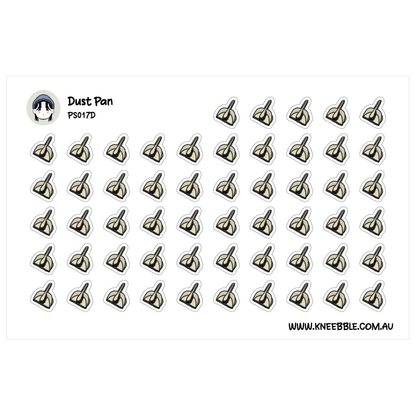 a grid of small, stylized icons depicting various objects, such as a dust pan, a broom, and a mop.