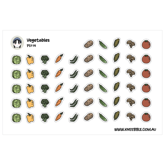 a collection of various vegetables, including carrots, broccoli, potatoes, tomatoes, and mushrooms, arranged in a grid-like pattern.