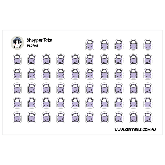 a grid of purple icons, each depicting a purple shopper tote.