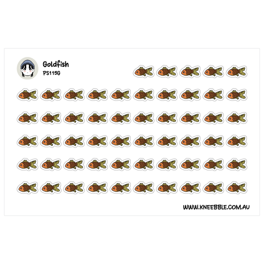 a grid of small, colorful stickers depicting fish.