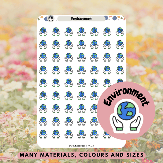 Sustainability-themed stickers perfect for marking Earth Day, clean-up events, or low-waste goals.