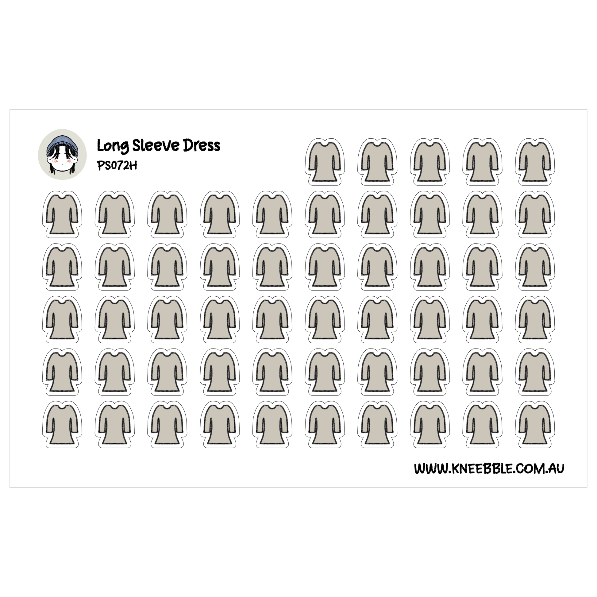 a grid of gray and white icons representing various long sleeve dresses.