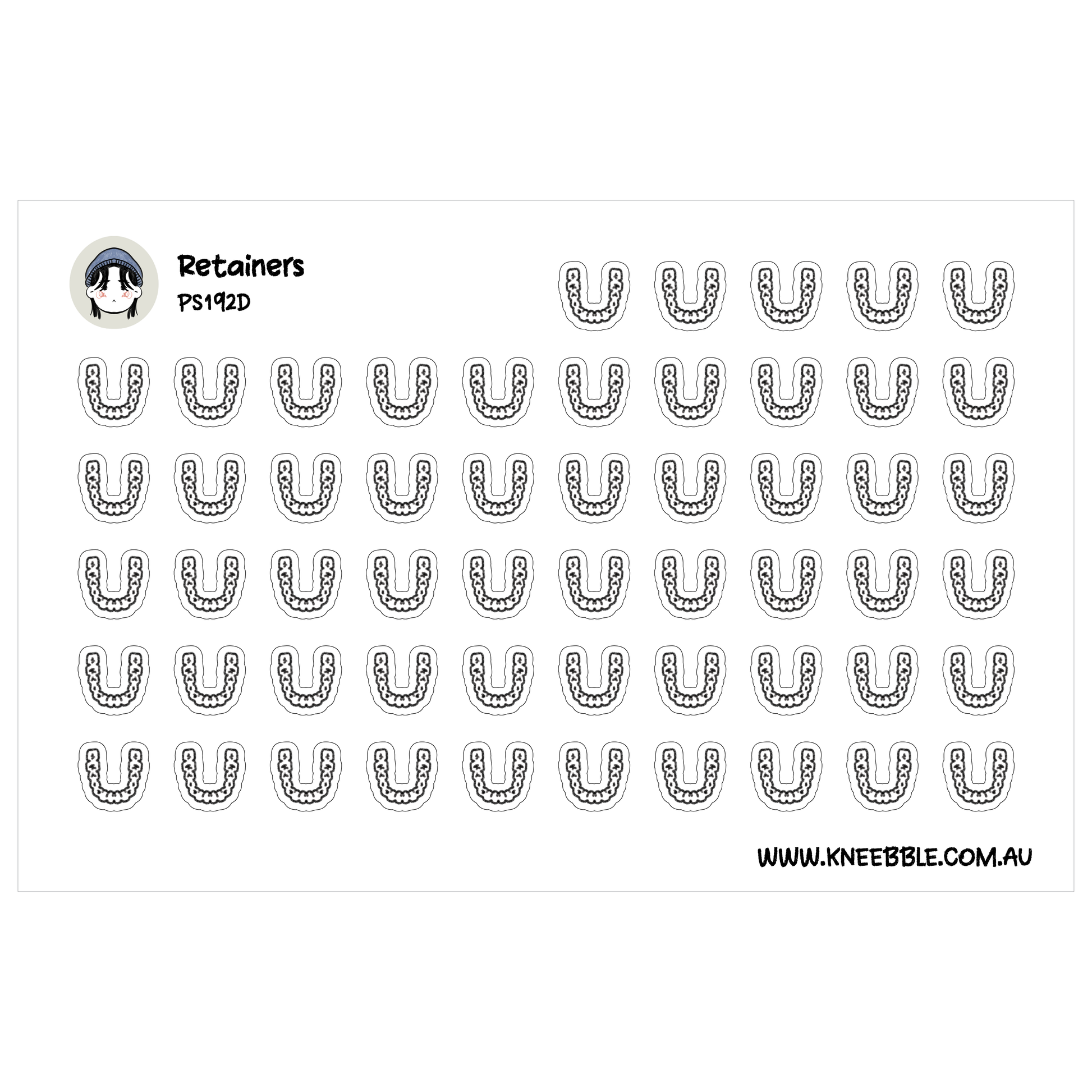 a grid of black and white illustrations of teeth, arranged in rows and columns.