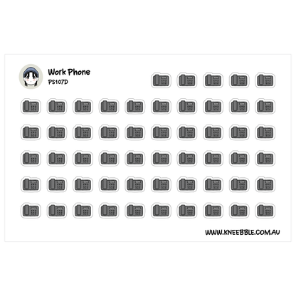 a grid of black and white icons representing various office equipment, including a work phone and a printer.