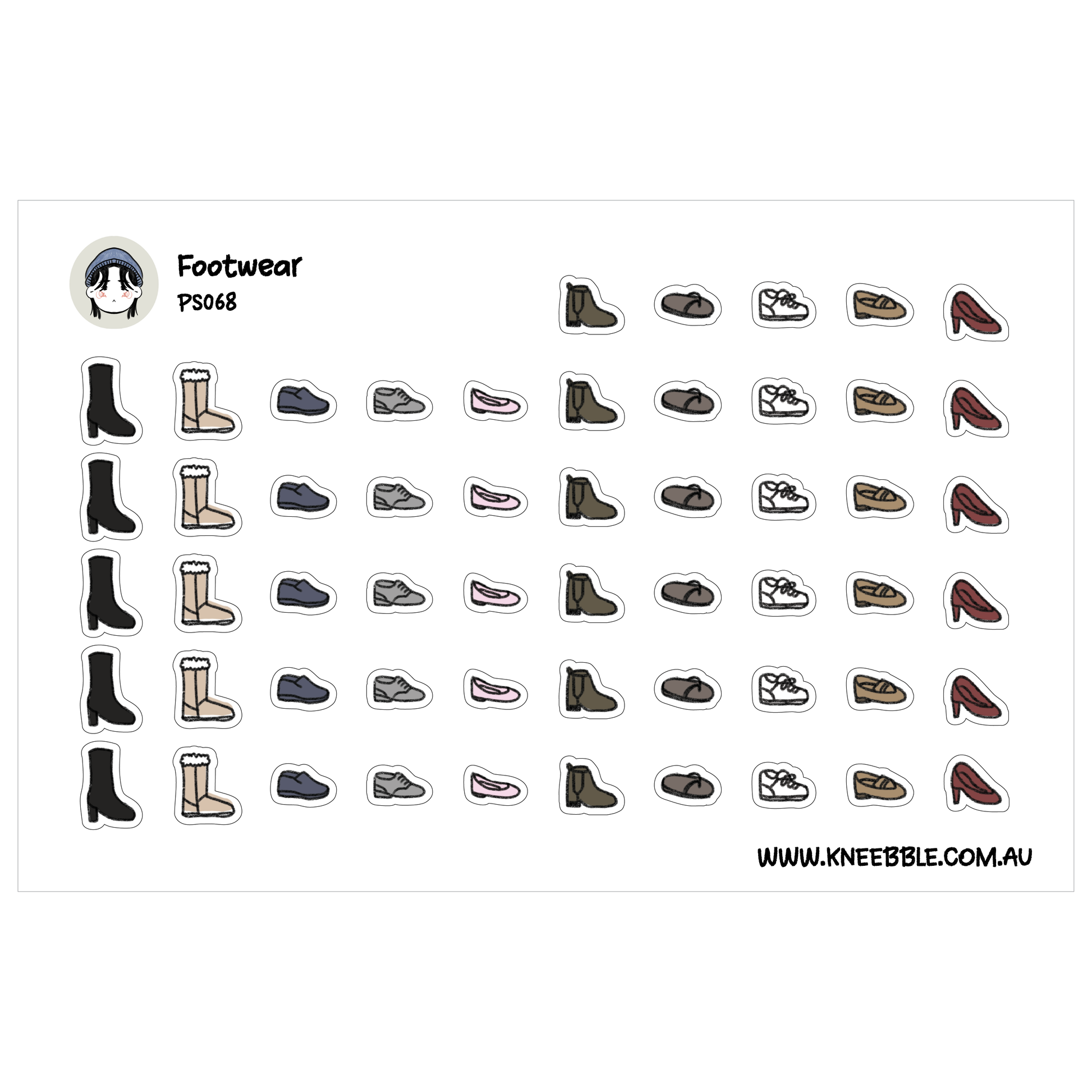 a collection of various footwear styles, including boots, sneakers, and sandals, arranged in a grid-like pattern.
