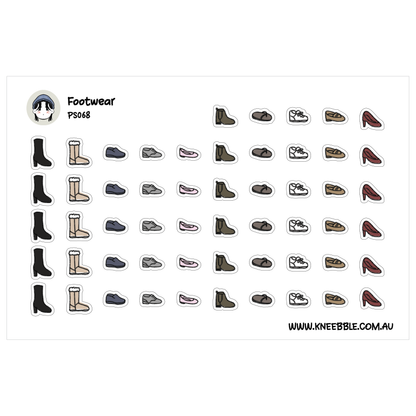 a collection of various footwear styles, including boots, sneakers, and sandals, arranged in a grid-like pattern.
