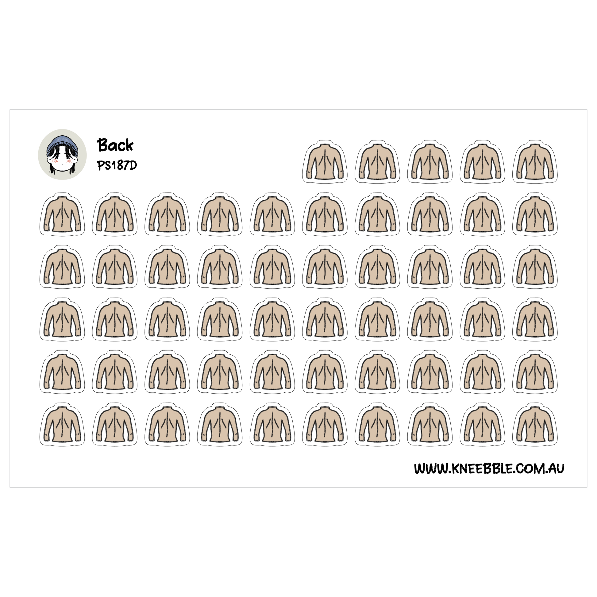 a grid of identical beige-colored stickers, each depicting a person's back. The stickers are arranged in rows and columns, creating a visually organized and repetitive pattern.