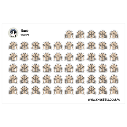 a grid of identical beige-colored stickers, each depicting a person's back. The stickers are arranged in rows and columns, creating a visually organized and repetitive pattern.
