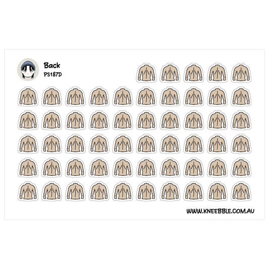 a grid of identical beige-colored stickers, each depicting a person's back. The stickers are arranged in rows and columns, creating a visually organized and repetitive pattern.