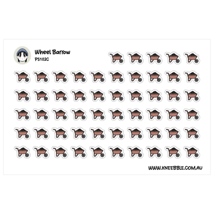 a grid of small, repeating images of wheelbarrows, with the text "Wheel Barrow" and "PS1022C" printed above and below the images.