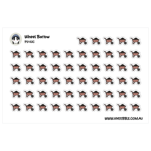 a grid of small, repeating images of wheelbarrows, with the text "Wheel Barrow" and "PS1022C" printed above and below the images.