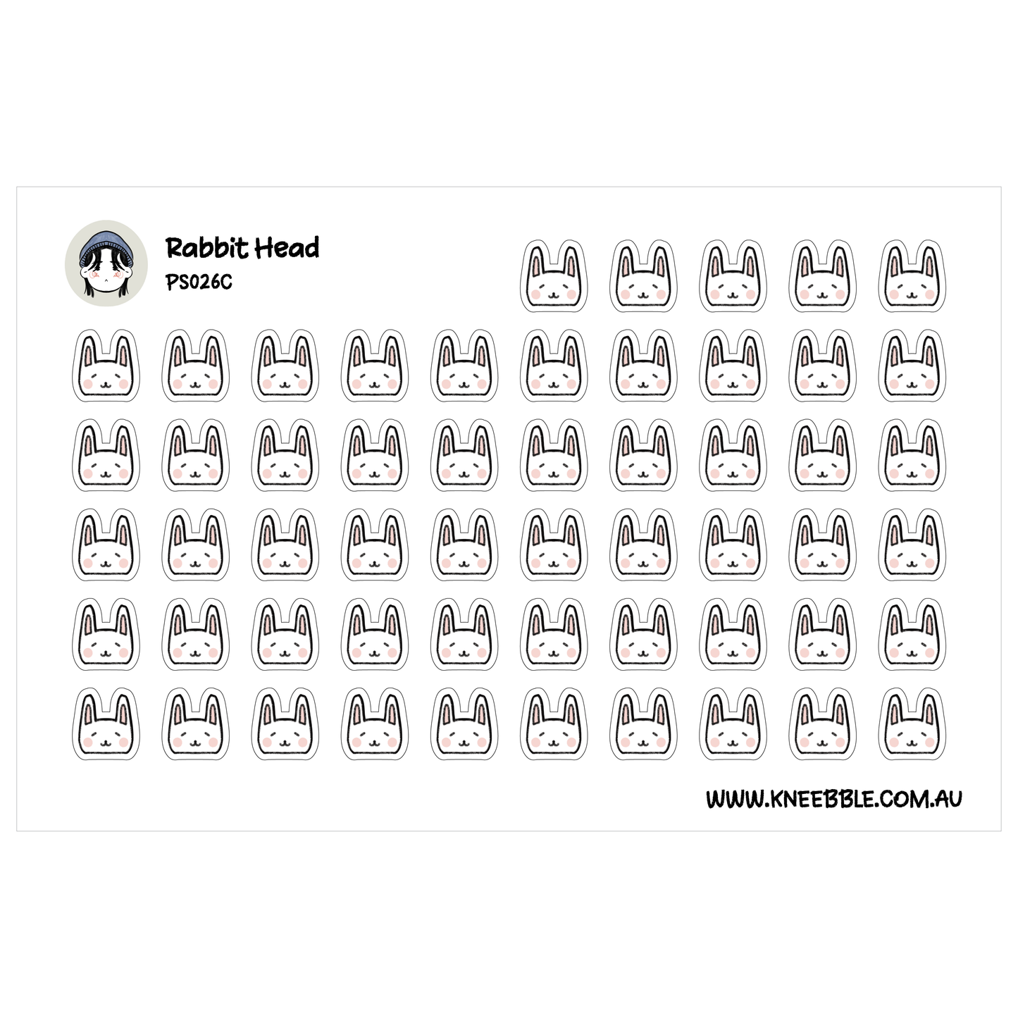 a grid of identical rabbit head stickers arranged in a visually pleasing pattern.