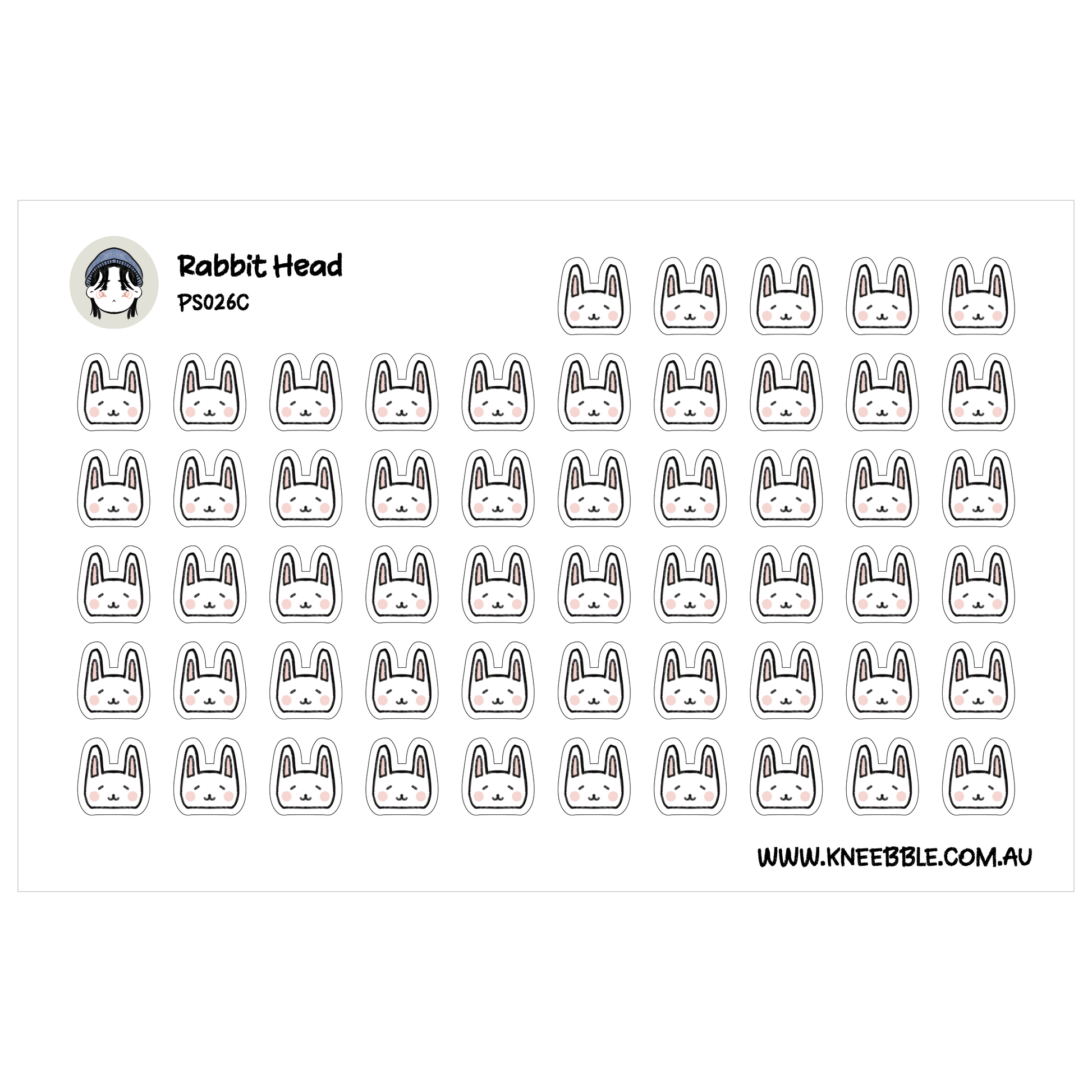 a grid of identical rabbit head stickers arranged in a visually pleasing pattern.