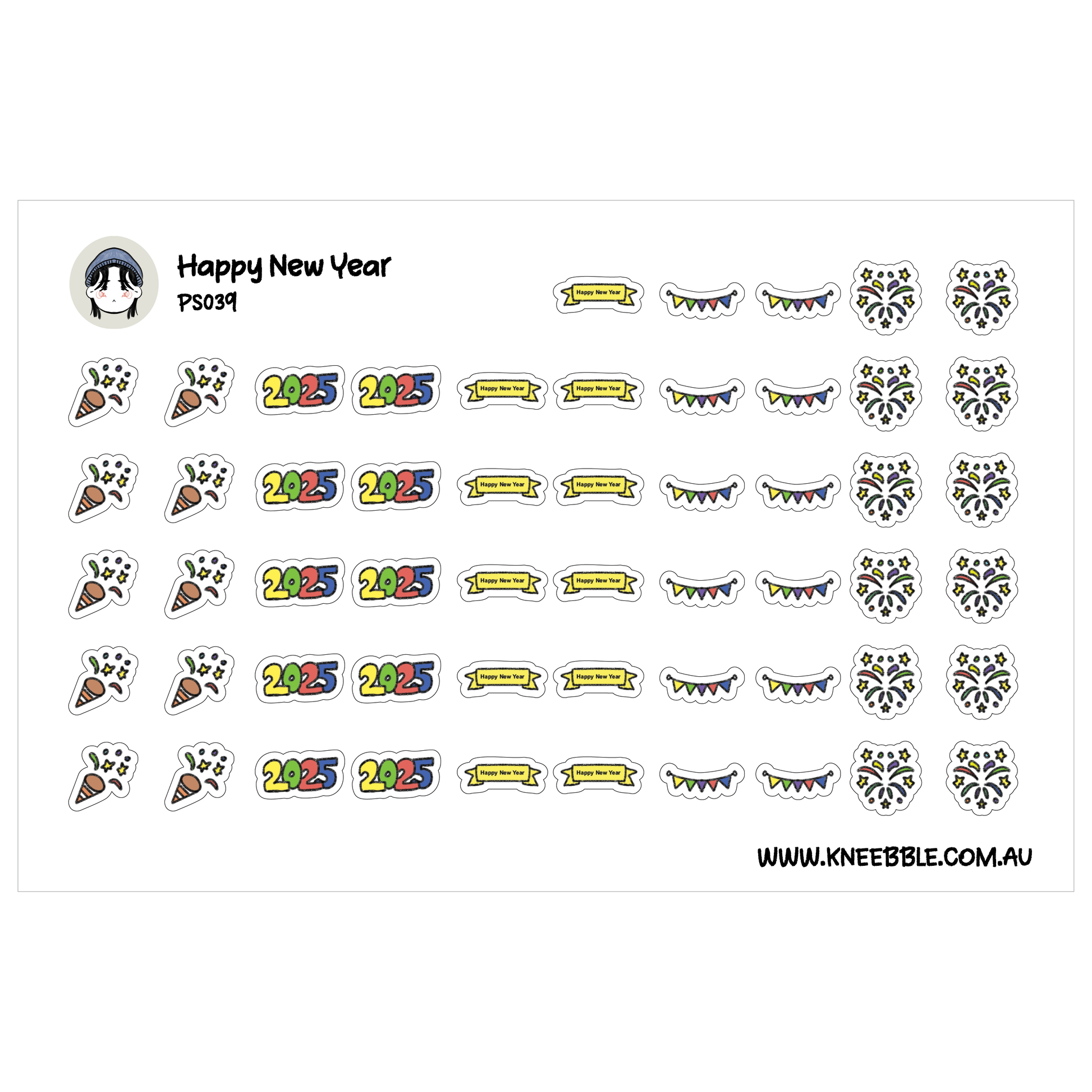 a collection of colorful stickers with various designs, including snowflakes, stars, and other festive elements. The stickers are arranged in rows and columns, creating a visually appealing and playful display.