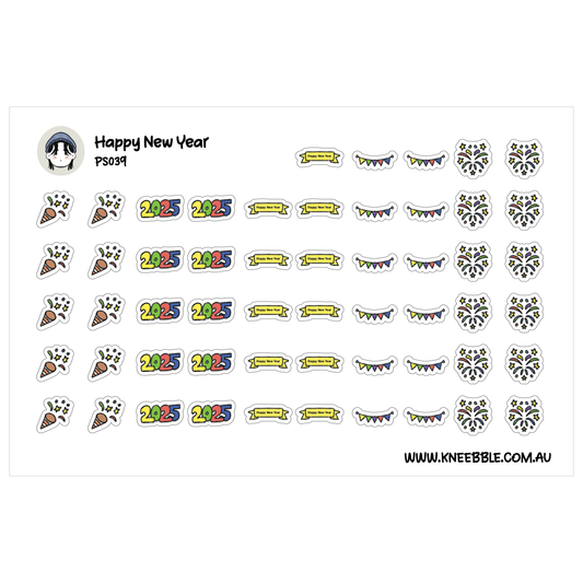 a collection of colorful stickers with various designs, including snowflakes, stars, and other festive elements. The stickers are arranged in rows and columns, creating a visually appealing and playful display.