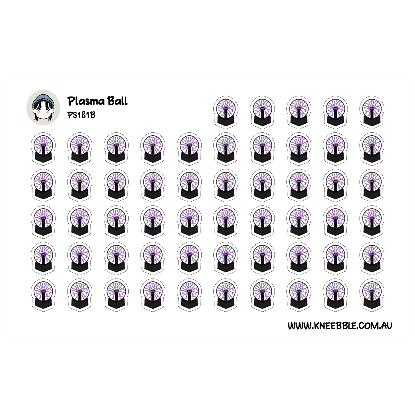 a grid of small purple and black icons arranged in rows and columns, with the text "Plasma Ball" and "PS1818" visible above the icons.