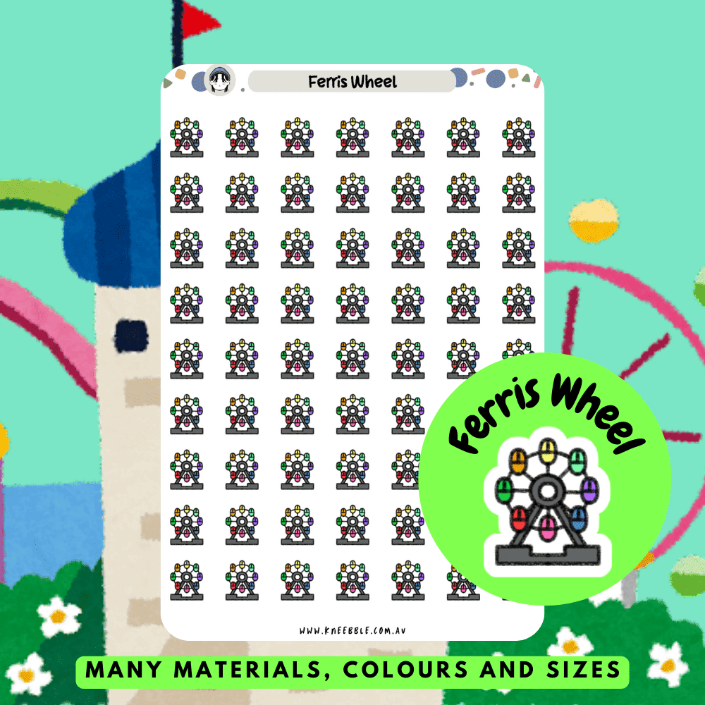 Ferris wheel colourful ride planner stickers for amusement park dates and activities.