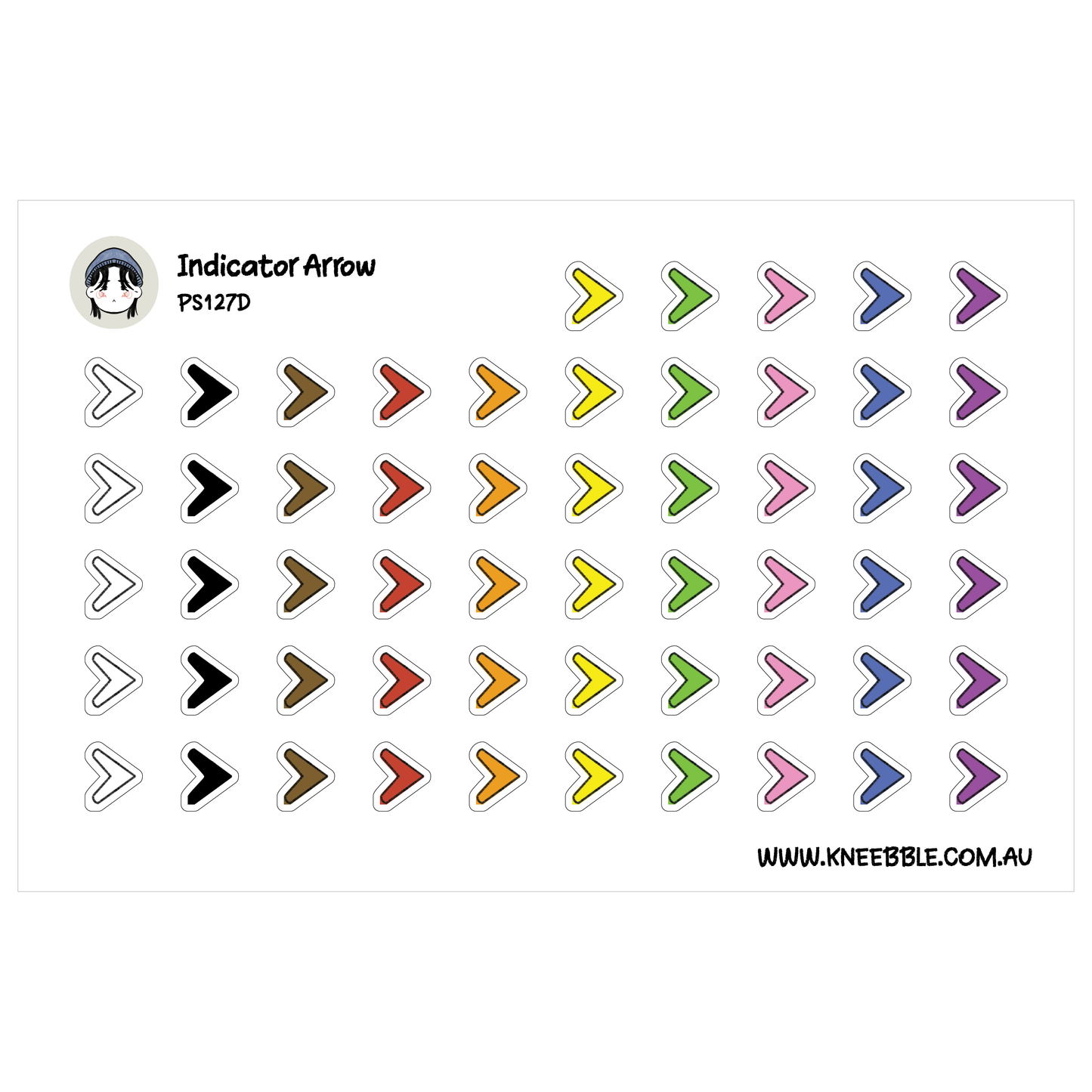 a collection of arrow shapes in various colors, including black, white, brown, orange, yellow, green, blue, purple, and pink. The arrows are arranged in rows and columns, creating a visually appealing and organized display.