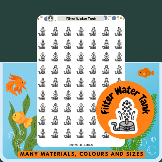 Stickers featuring water filter tanks or systems, perfect for marking aquarium water changes, tank cleaning, or fish tank maintenance in planners and journals.