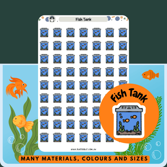 Stickers featuring detailed fish tanks with colorful fish and aquatic plants, perfect for marking aquarium maintenance or adding a peaceful underwater theme to planners and scrapbooks.