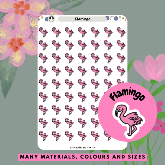 Charming pink flamingo planner stickers featuring elegant flamingos in a sophisticated pose, perfect for adding a tropical and exotic vibe to planners, journals, or scrapbooks.