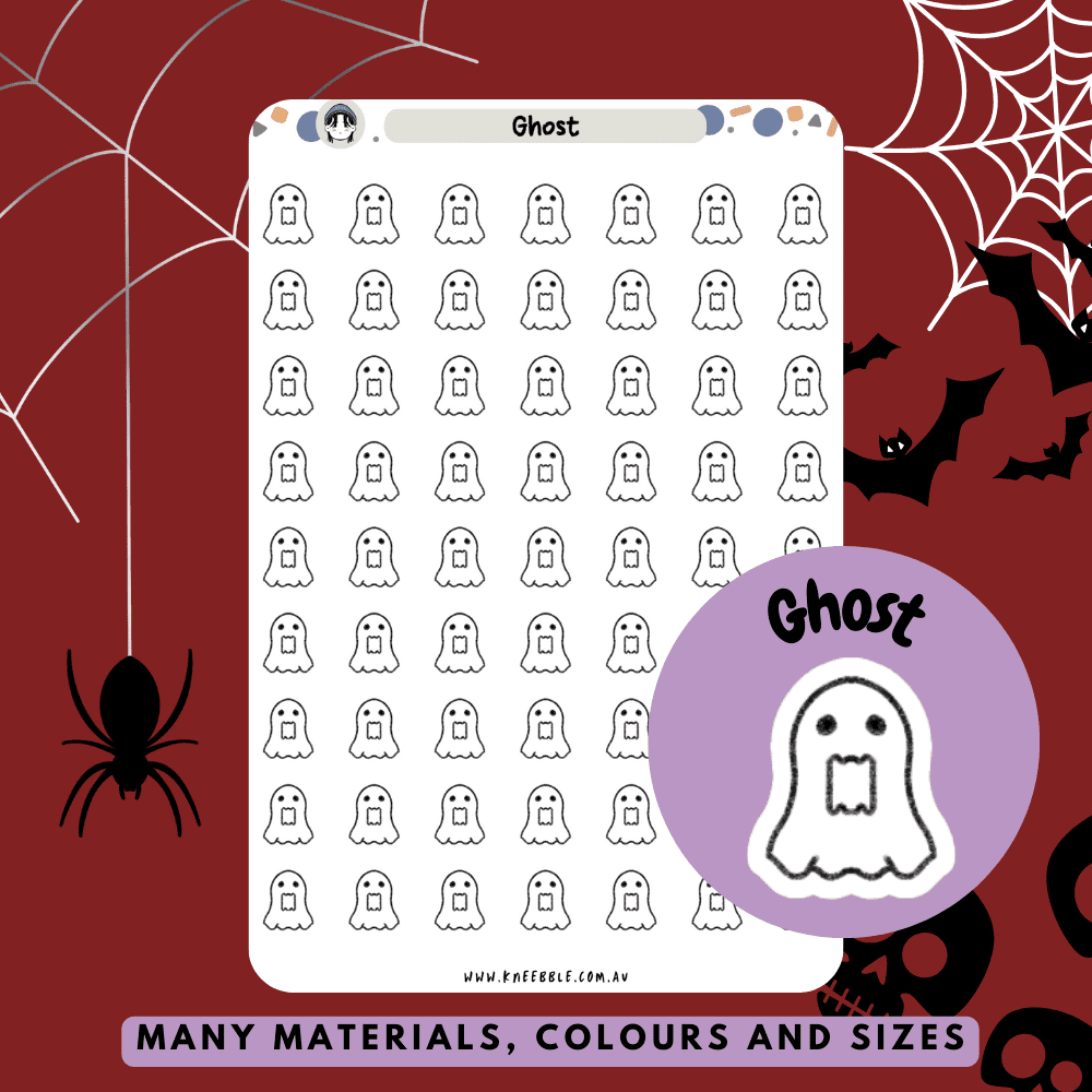 Stickers featuring ghost designs, from cute to spooky, ideal for adding a hauntingly fun touch to Halloween-themed planners and journals.