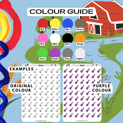 Goose bird planner sticker sheet colour guide reference, choose from many colours such as purple and red.