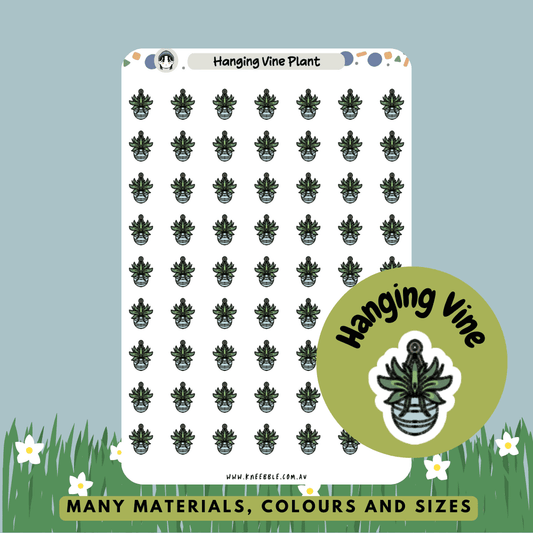 Stickers featuring hanging vine plants in pots, with trailing leaves cascading down, ideal for adding a touch of greenery and natural charm to planners, journals, or decorative projects.