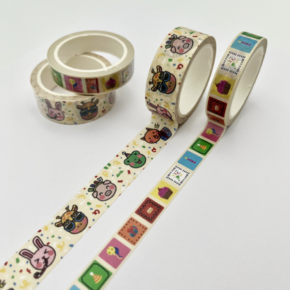 Animal Birthday Washi Tape - Party Gift Scrapbook Celebrations - 1cm & 1.5cm x 5m