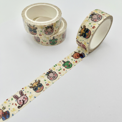 Animal Birthday Washi Tape - Party Gift Scrapbook Celebrations - 1cm & 1.5cm x 5m
