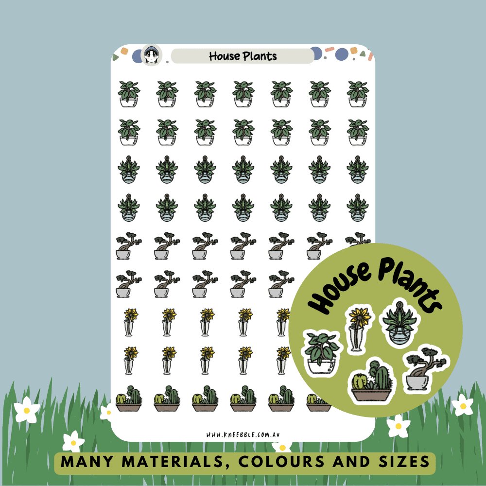 Stickers featuring various houseplants, including potted plants, succulents, and greenery, perfect for adding a touch of nature and freshness to planners, journals, or home decor.