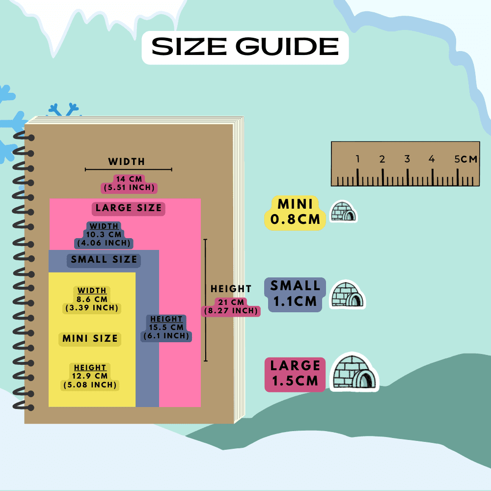 Igloo sticker icons size guide comparison reference sheet.