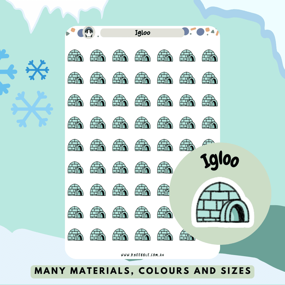 Stickers featuring igloo and winter hut designs, perfect for adding a cozy, wintery touch to planners.