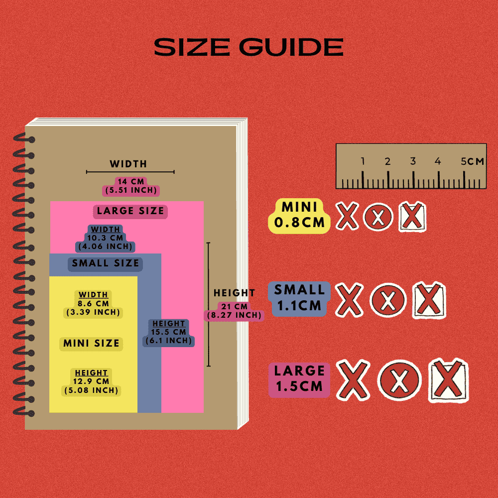 Size guide comparison of incomplete cross stickers.