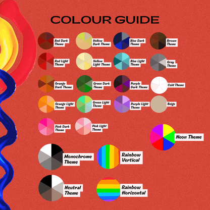 Colour guide option for stickers featuring more colours to choose from and themes like rainbow and monochrome styles.