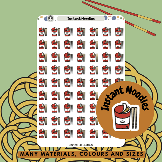 Stickers featuring instant cup noodles, ideal for marking quick meal plans, snack breaks, or adding a fun and convenient touch to planners and journals.