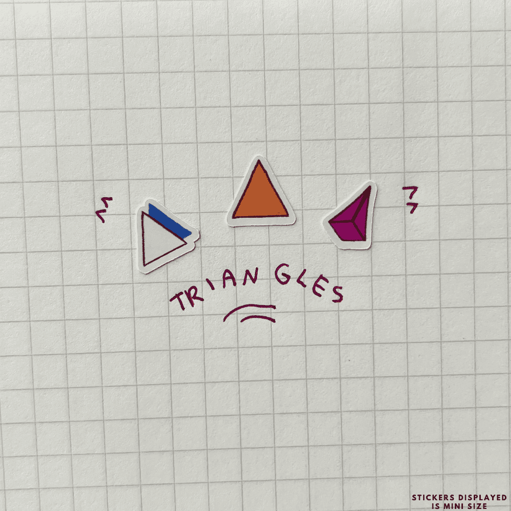 Triangle doodle shape sticker drawings on journal scrapbooking paper. Fun for decorative or label activities.