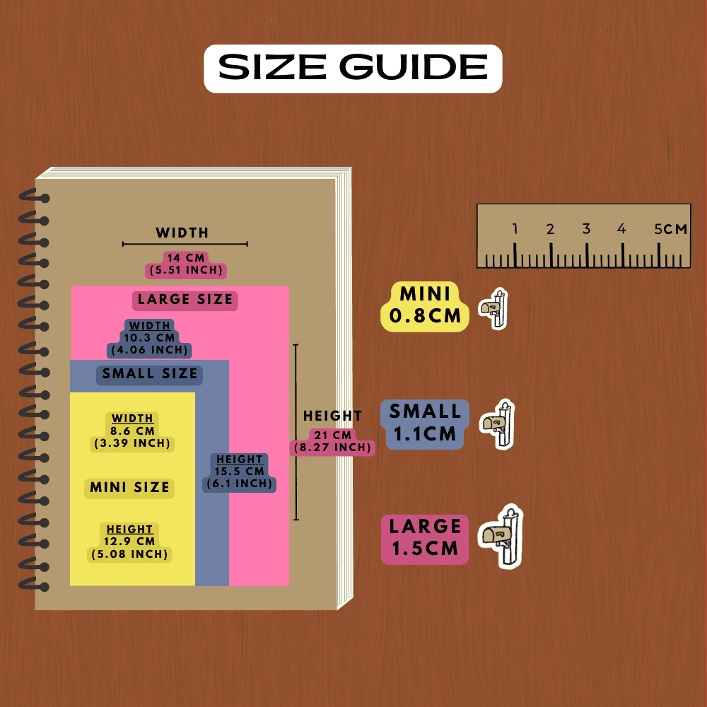 Letterbox mail sticker icon size guide reference.