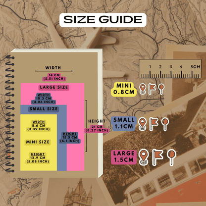 Location icon mix stickers size guide comparison reference sheet.