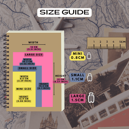 Baggage travel icon stickers size guide comparison.