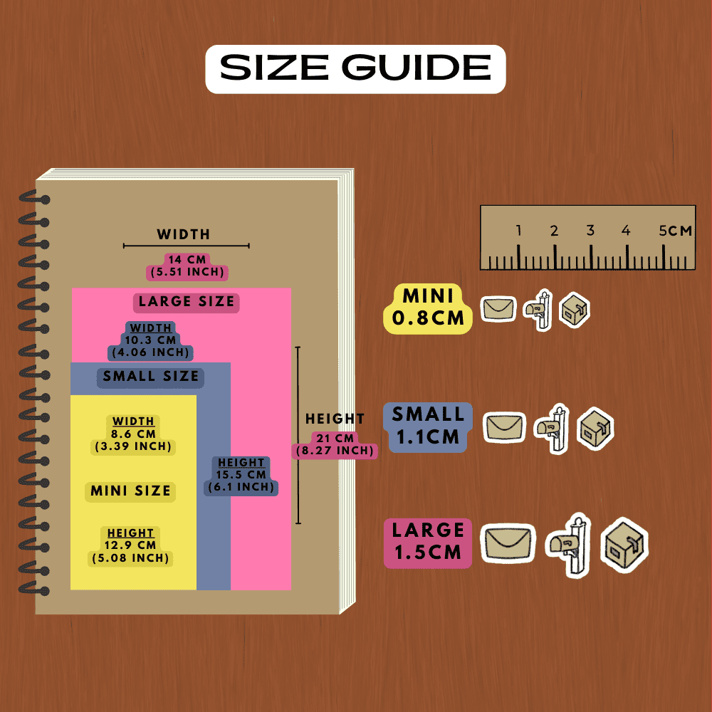 Mail icon mix stickers size guide comparison reference.