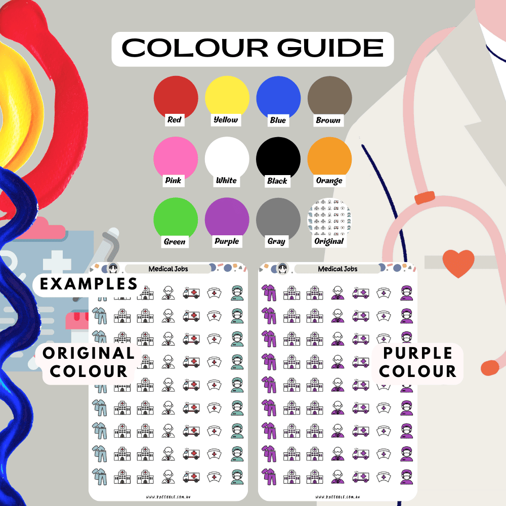 Medical jobs sticker colour guide, choose from many colours such as red and purple.